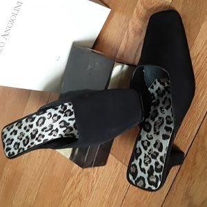 NWB Enzo Angiolini Mule Slides, Black Fabric, Size 5.5M